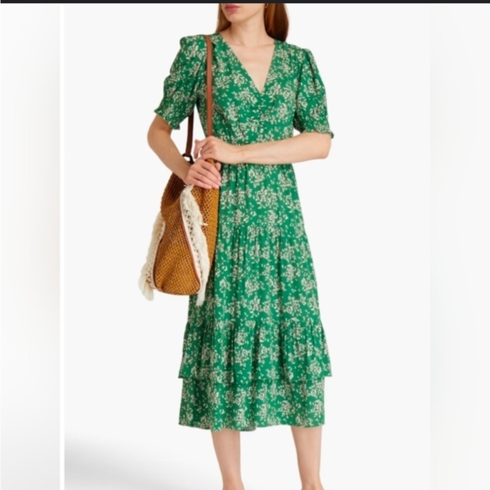 ba&sh Vika Green Floral Midi Dress